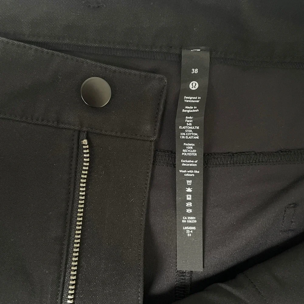 Lululemon ABC Pant Men 38 Black Slim Fit Chino Trouser Warpstreme Golf Travel